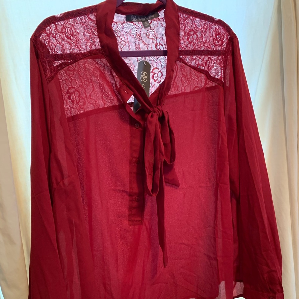 Daisy Fuentes Line - Red Lace Pussybow Blouse